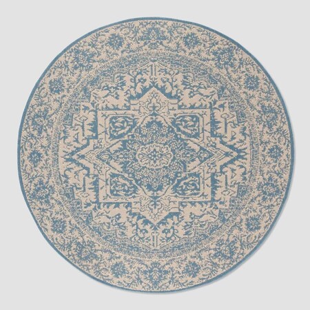 Safavieh 6 ft. 7 in. x 6 ft. 7 in. Beach House Traditional Round Indoor & Outdoor Area Rugs; Cream & Blue BHS139N-6R